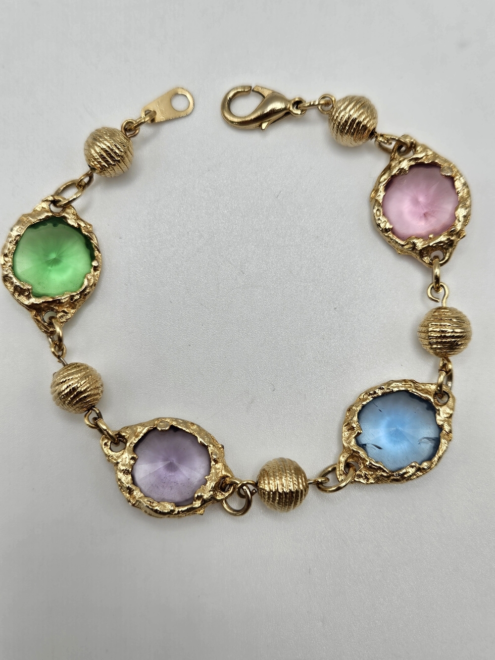 VINTAGE Gold Tone Pastel Faceted Bead Bracelet Made in Korea